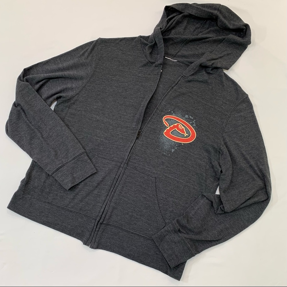 Arizona Diamondbacks Lightweight Charcoal Gray Full Zip Hooded Jacket, L, EUC